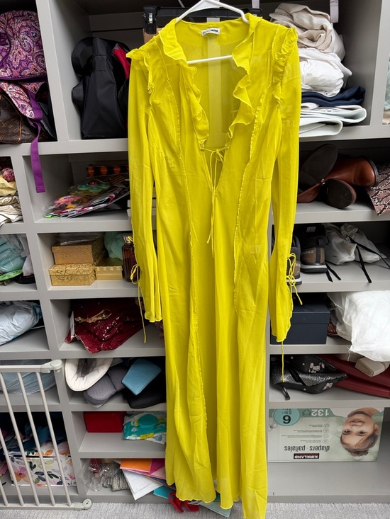Fashion Nova Dresses & Skirts - Bright Yellow Long Ruffle-Trim Dress